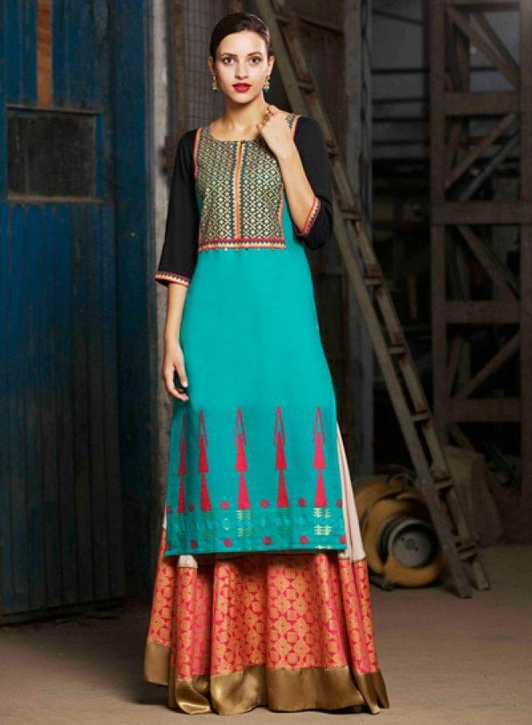 Blue Printed 3/4 Sleeve kurta