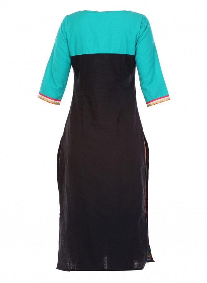 Blue Printed 3/4 Sleeve kurta - wforwoman