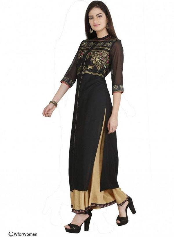 Black Printed 3/4 Sleeve kurta