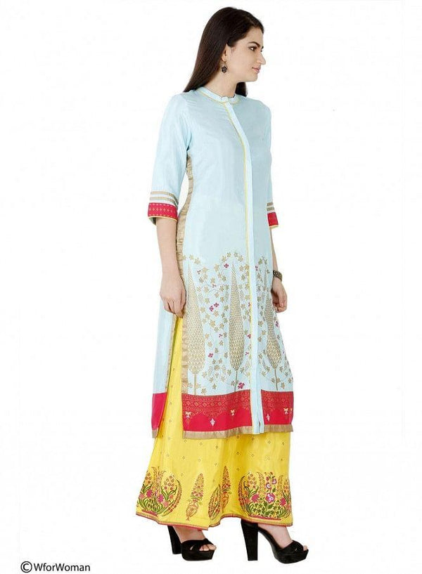 Blue Printed 3/4 Sleeve kurta