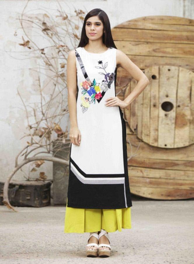 White Printed Sleeveless kurta - wforwoman