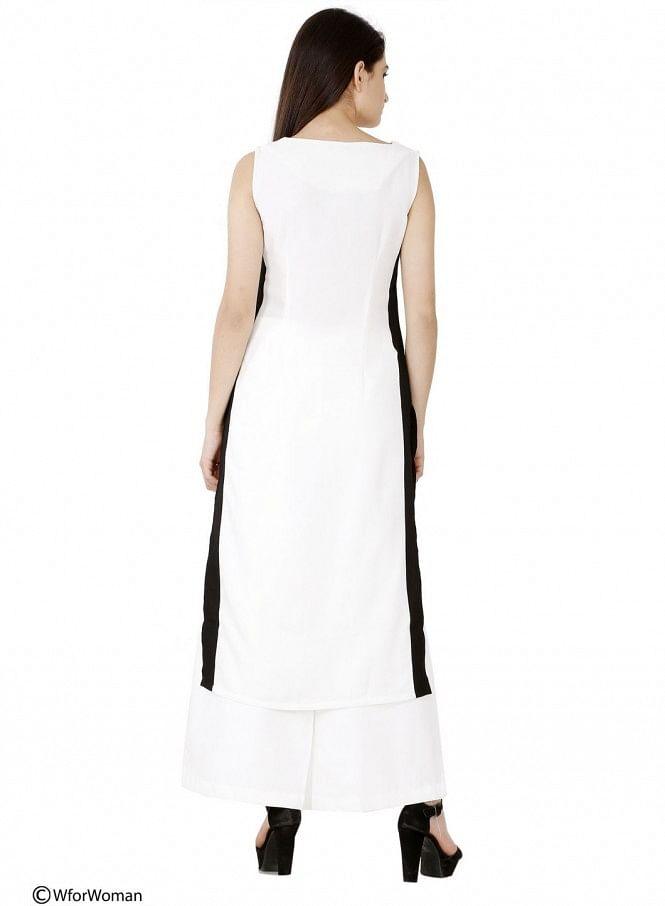 White Printed Sleeveless kurta - wforwoman