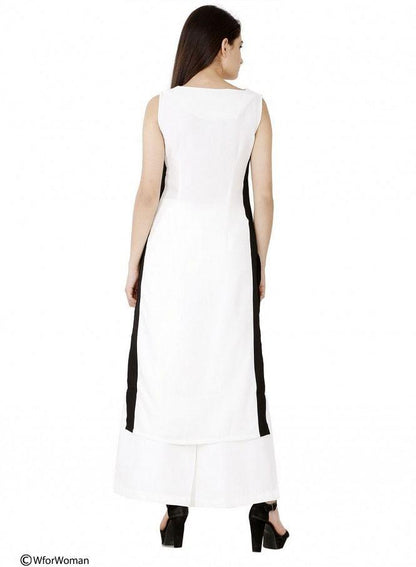 White Printed Sleeveless kurta - wforwoman