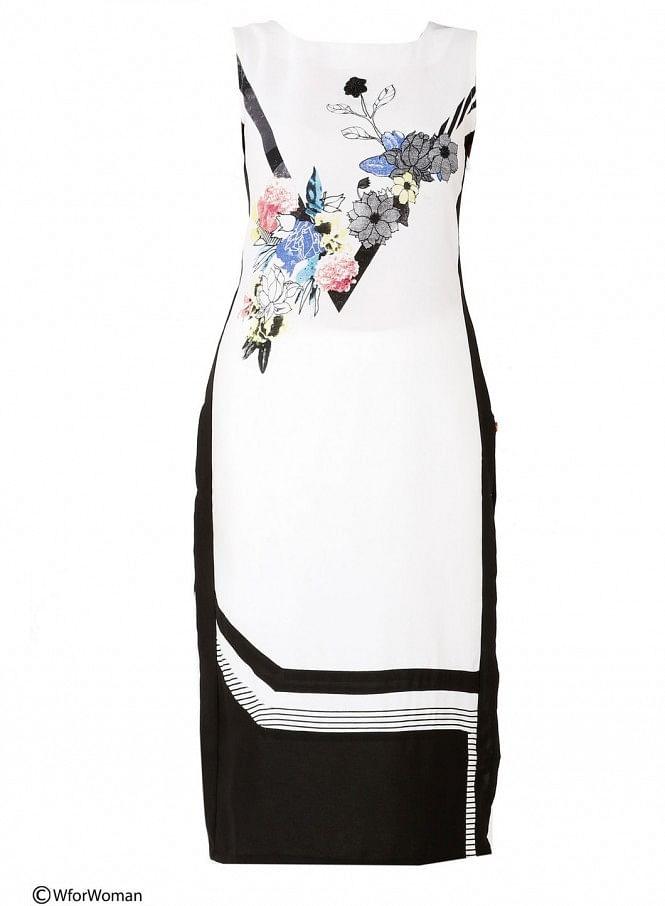 White Printed Sleeveless kurta - wforwoman