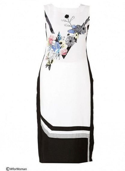 White Printed Sleeveless kurta - wforwoman