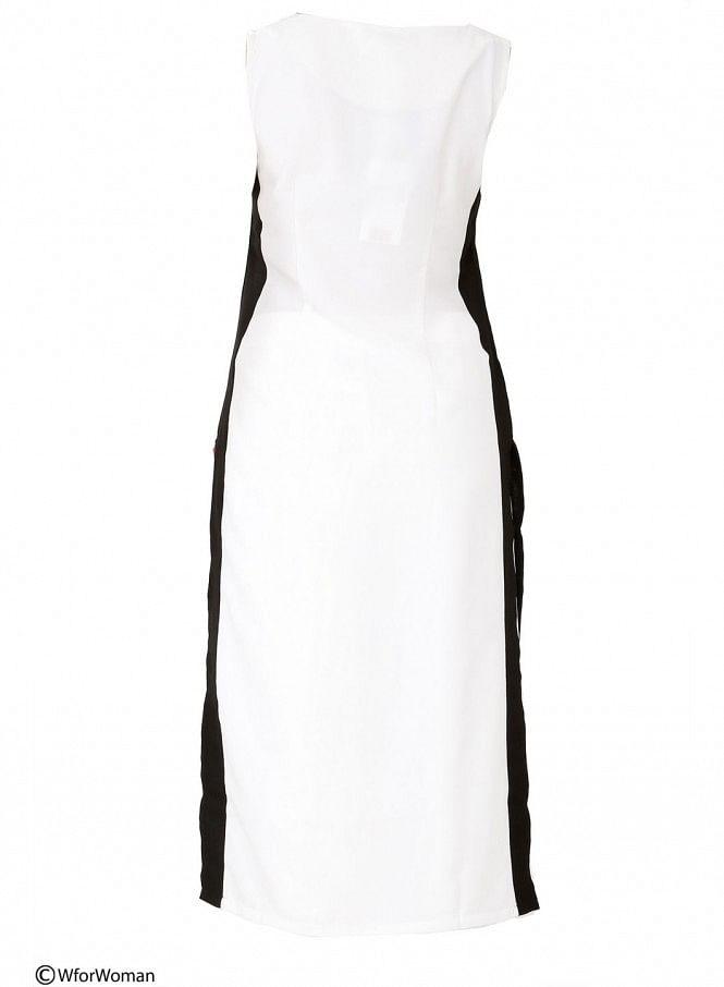 White Printed Sleeveless kurta - wforwoman