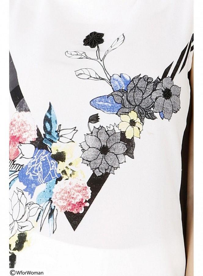 White Printed Sleeveless kurta - wforwoman