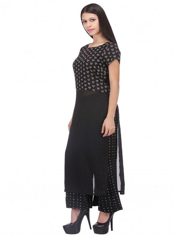 Black Printed Short Sleeve kurta