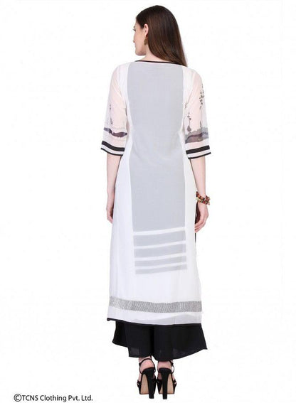 White Printed 3/4 Sleeve Gillet - wforwoman