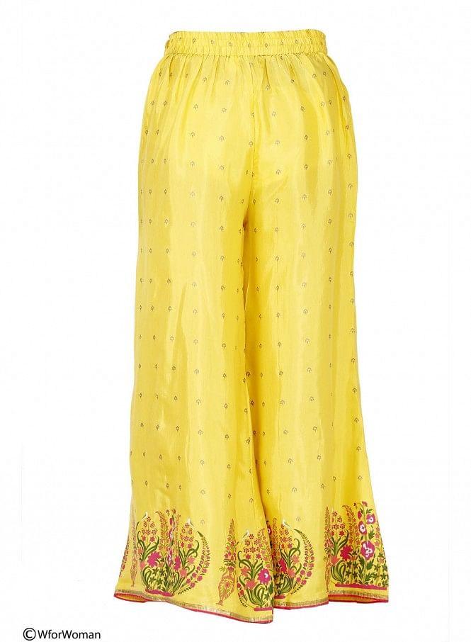 Yellow Printed Palazzos - wforwoman
