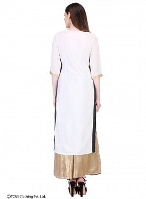 White Printed 3/4 Sleeve kurta