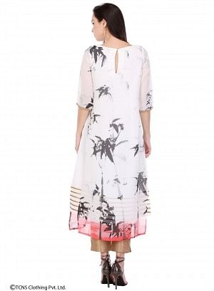 White Printed 3/4 Sleeve kurta