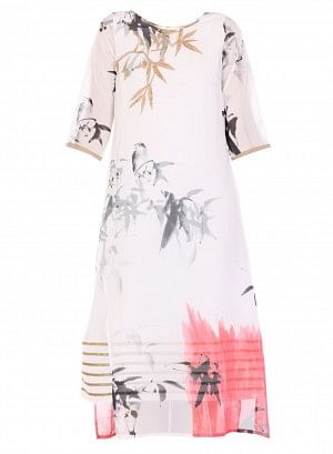 White Printed 3/4 Sleeve kurta