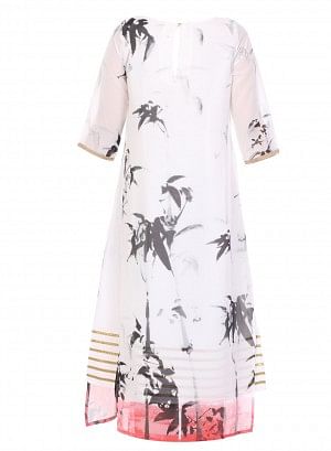 White Printed 3/4 Sleeve kurta