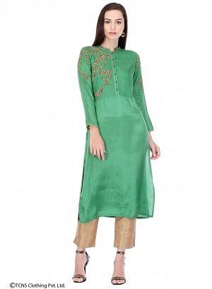Green Embellished Full Sleeve kurta