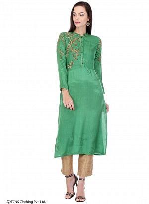 Green Embellished Full Sleeve kurta