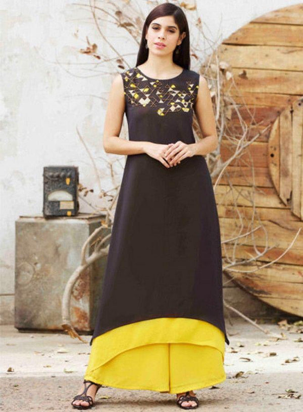 Black Printed Sleeveless kurta