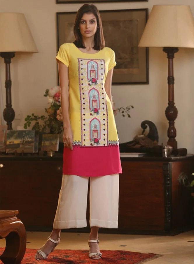 Yellow Printed kurta - wforwoman
