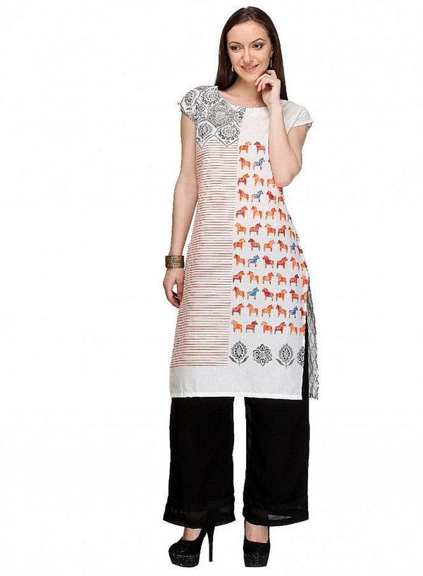White Printed Short Sleeve kurta