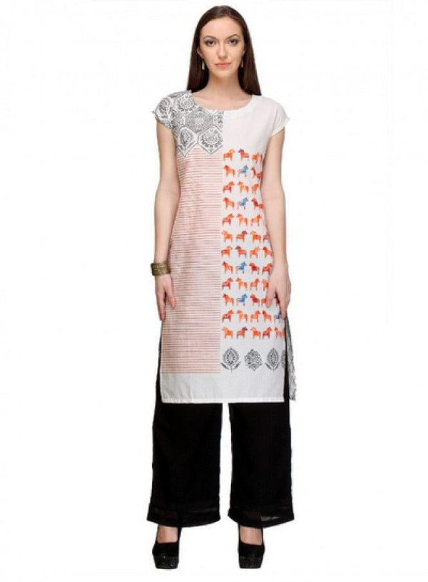White Printed Short Sleeve kurta