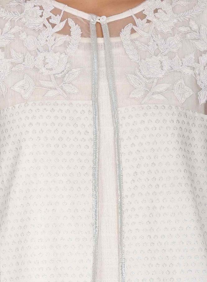 White Round Neck Printed Gillet - wforwoman