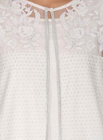 White Round Neck Printed Gillet - wforwoman