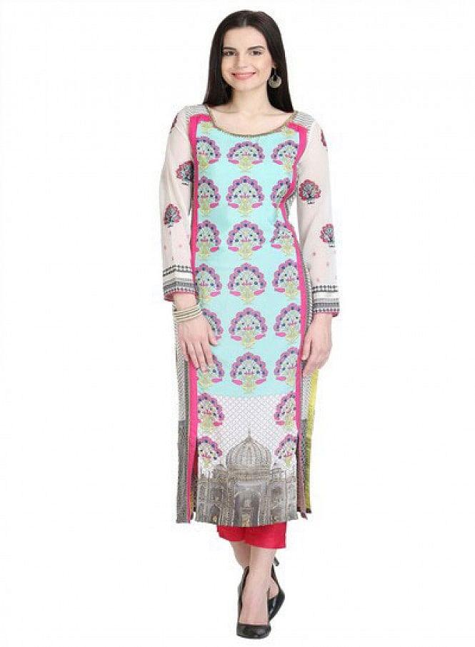 Multicolor 3/4 Sleeve Printed kurta - wforwoman