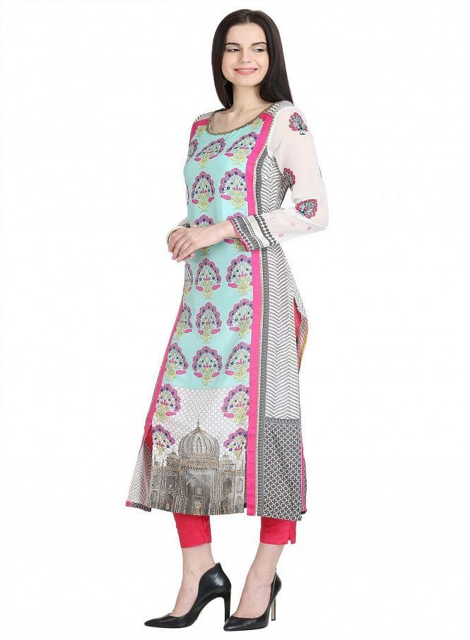 Multicolor 3/4 Sleeve Printed kurta - wforwoman