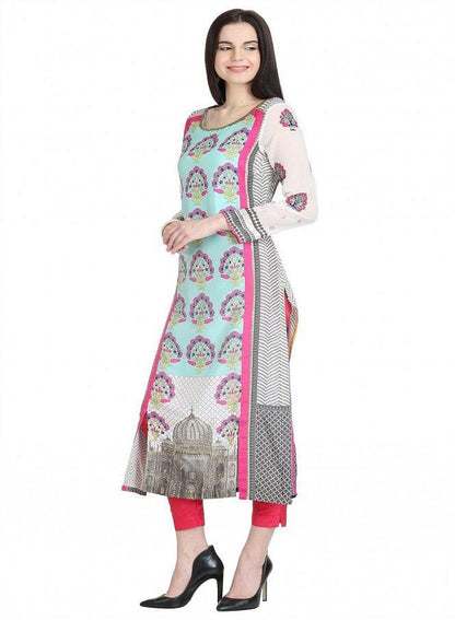 Multicolor 3/4 Sleeve Printed kurta - wforwoman