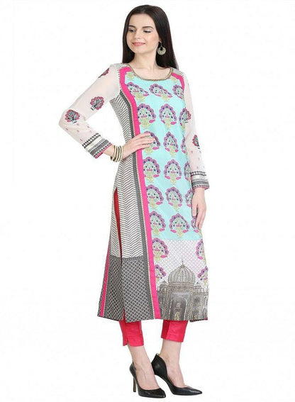 Multicolor 3/4 Sleeve Printed kurta - wforwoman