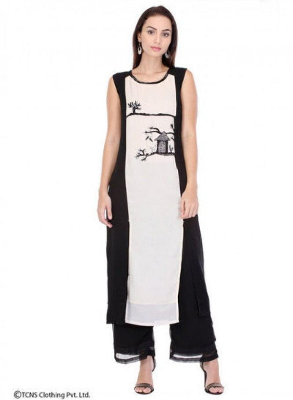 Black Printed Sleeveless kurta