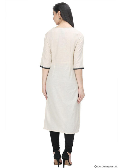 Beige 3/4 Sleeve Round Neck kurta - wforwoman