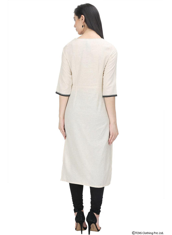 Beige 3/4 Sleeve Round Neck kurta