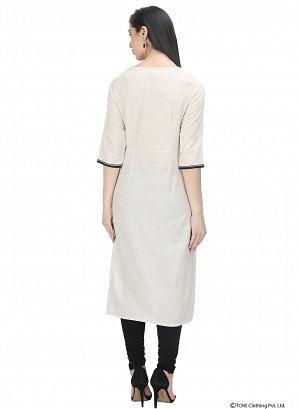 Beige 3/4 Sleeve Round Neck kurta - wforwoman