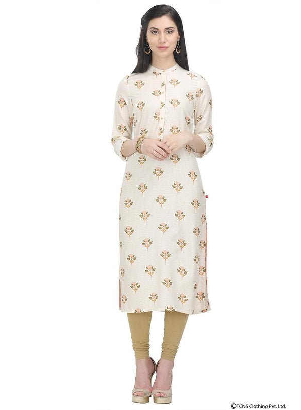 Off White Full Sleeve Mandarin Neck kurta