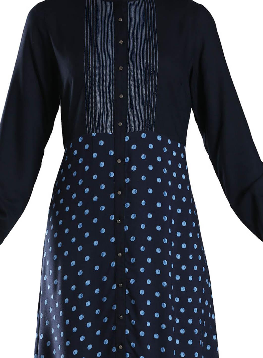 Navy Printed Mandarin Neck kurta - wforwoman