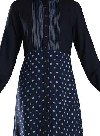 Navy Printed Mandarin Neck kurta - wforwoman