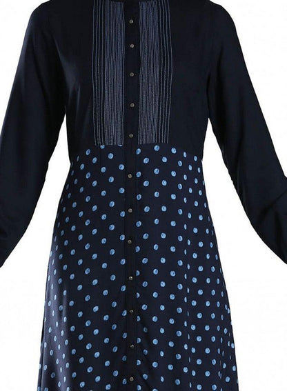 Navy Printed Mandarin Neck kurta - wforwoman