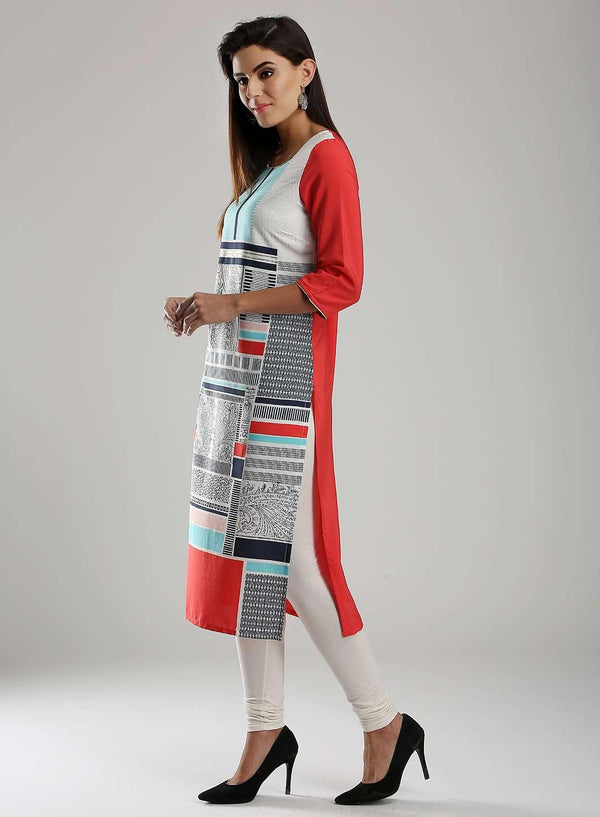 White & Blue Round Neck kurta