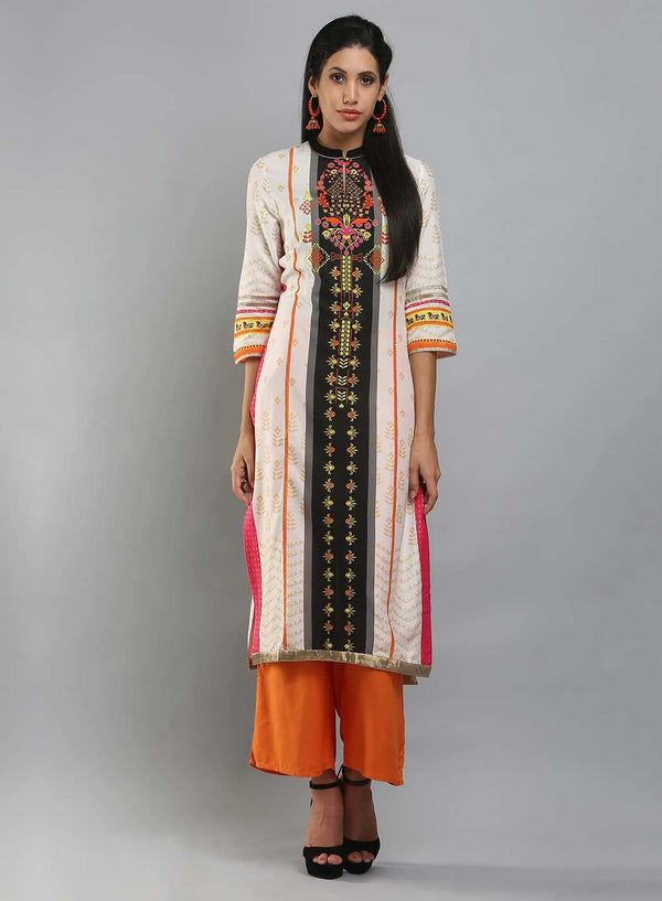 White Mandarin Neck Printed kurta