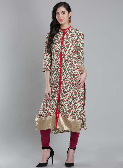 Off-White Mandarin Neck Printed kurta