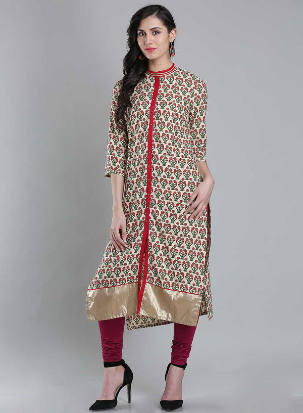 Off-White Mandarin Neck Printed kurta