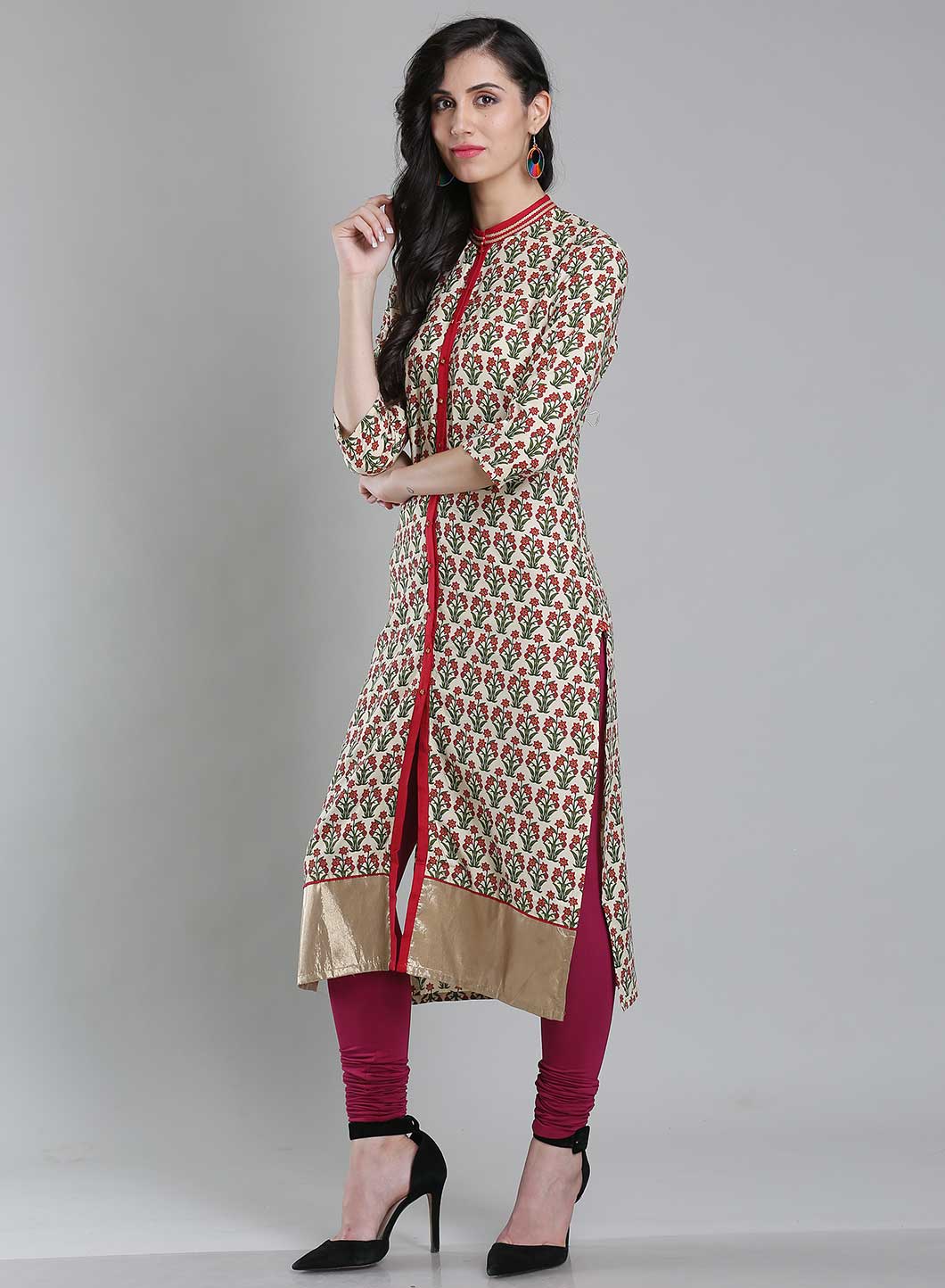 Off-White Mandarin Neck Printed kurta