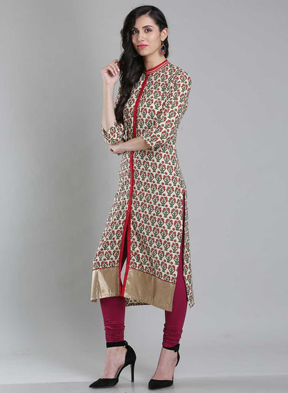 Off-White Mandarin Neck Printed kurta