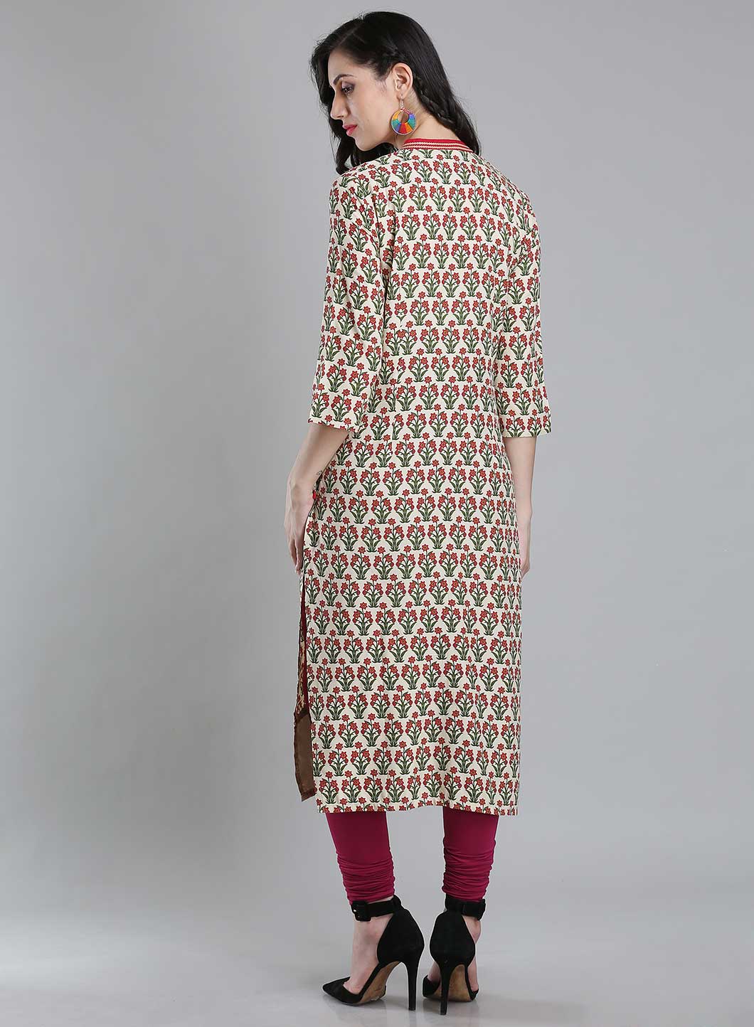 Off-White Mandarin Neck Printed kurta