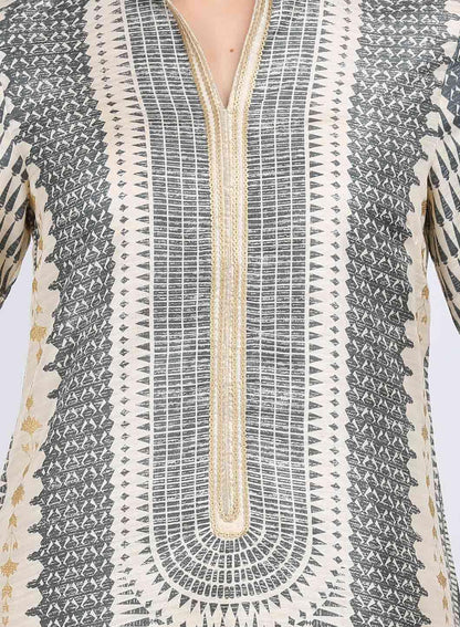 Grey Printed Mandarin Neck kurta - wforwoman