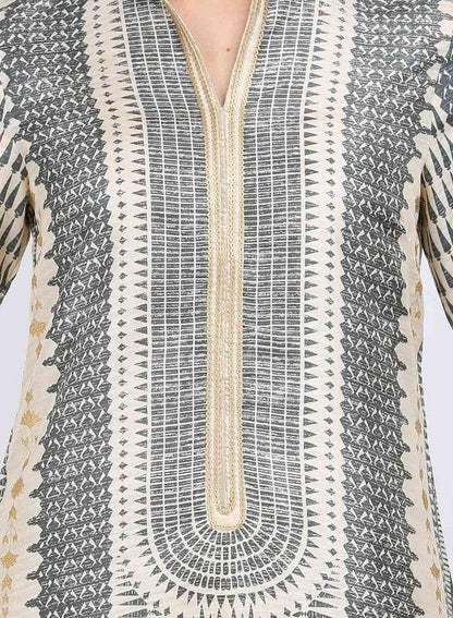 Grey Printed Mandarin Neck kurta - wforwoman