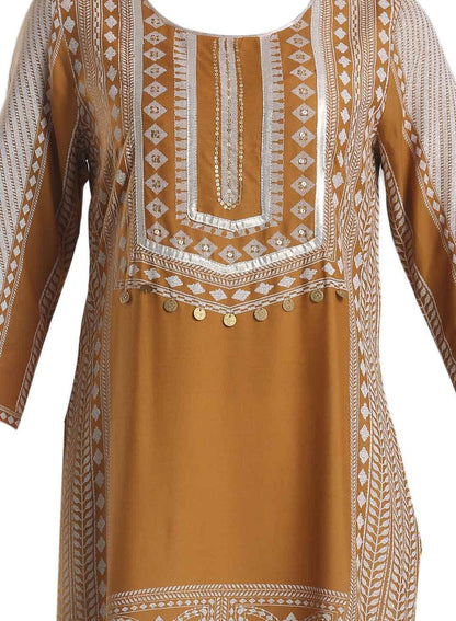 Yellow Printed Round Neck kurta - wforwoman