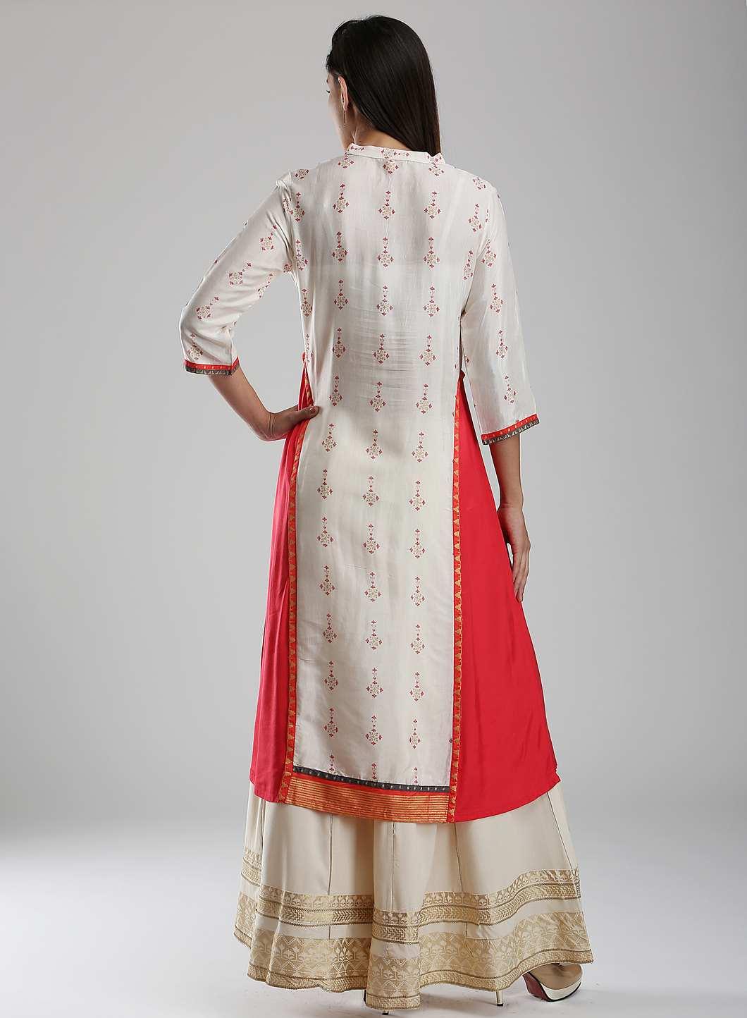 White Printed Mandarin Neck kurta - wforwoman