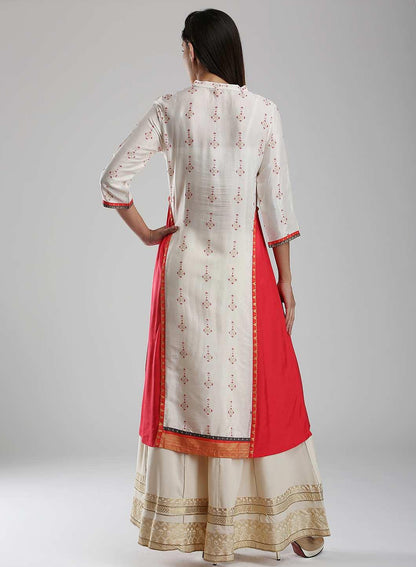White Printed Mandarin Neck kurta - wforwoman